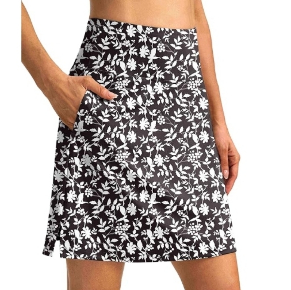 3 Pockets High Waist Long Athletic Tennis Golf Skirts Floral